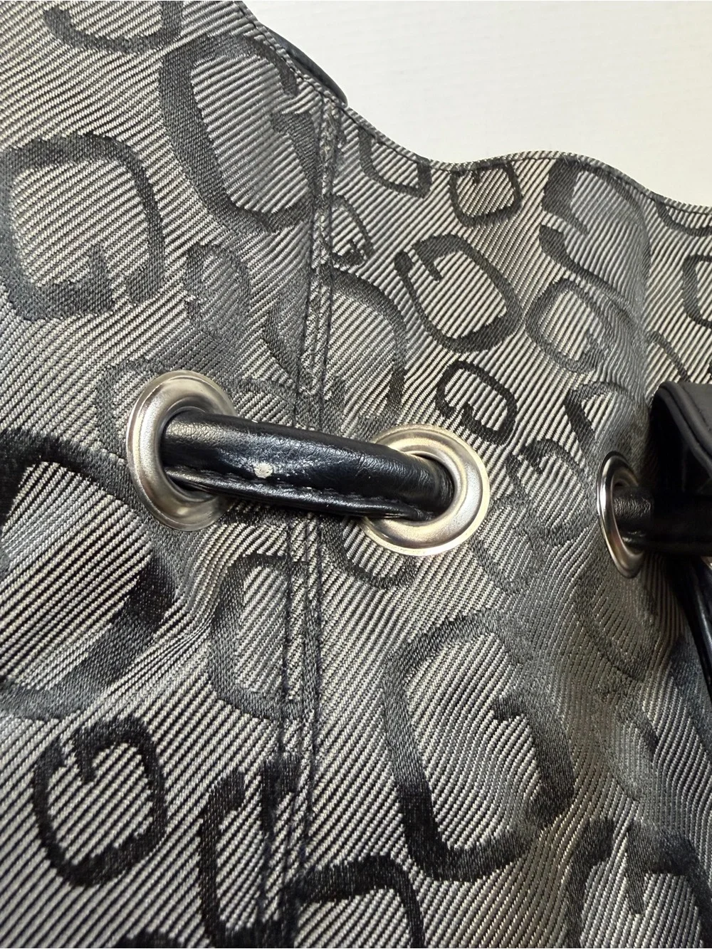 Guess Gray Monogram Drawstring Hobo Bag